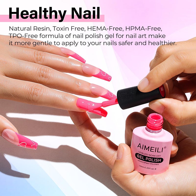 AIMEILI Soak Off Hema Free Hot Pink Neon Gel Nail Polish Set, Cruelty Free Vegan Gel Set Of 6pcs X 10ml - Kit Set 12 - Image 4
